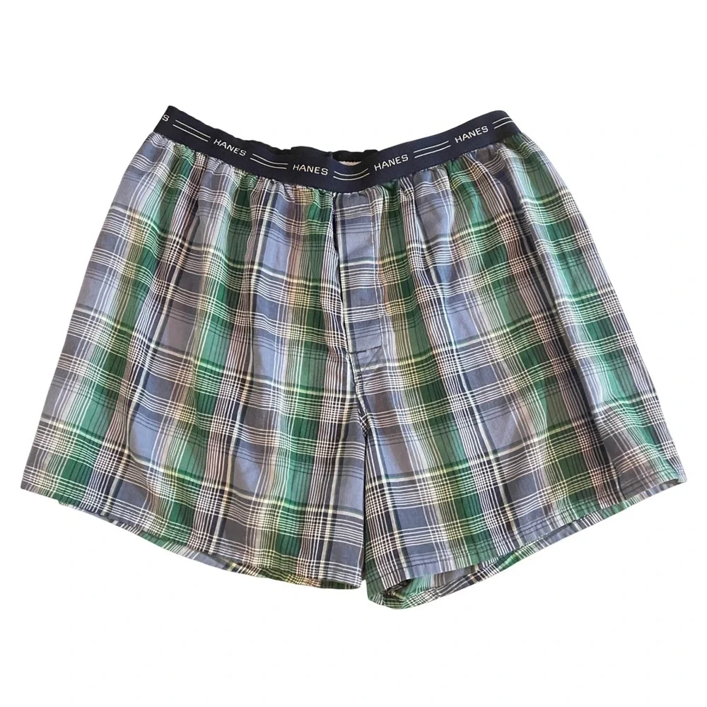 VTG Hanes Cotton Full Cut Boxer Short Men Large Boxers Comfort Flex Stripe Plaid